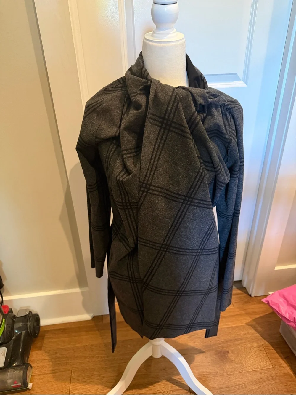 Ruti Black and Gray Open-Front multi-wear Draped Cardigan